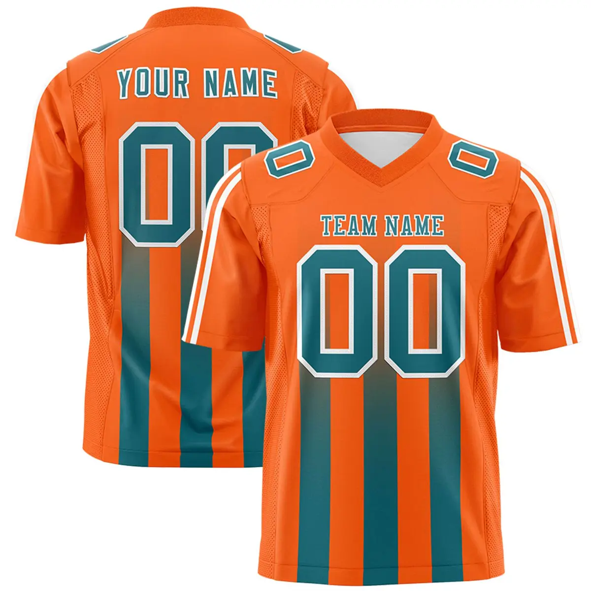 Orange Aqua Vertical Fine Stripe Gradient Football Jersey