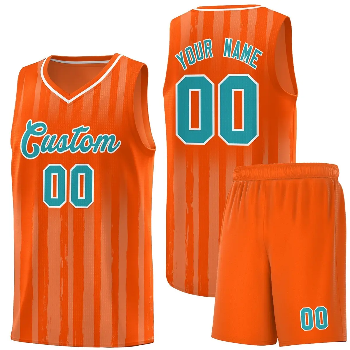 Orange Aqua Vertical Stripe Team Basketball Jersey