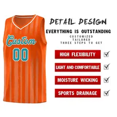 Orange Aqua Vertical Stripe Team Basketball Jersey 4