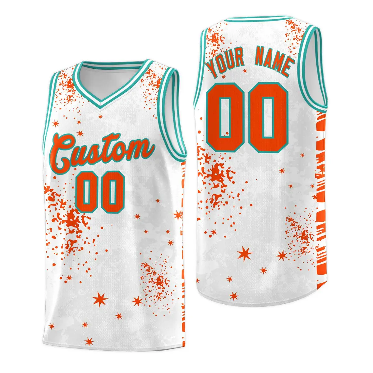 Orange Aqua Vice Burst Graffiti Pattern Basketball Jersey