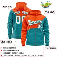 Orange Aqua Wave Color Block Varsity Full-Zip Letterman Hoodie 4
