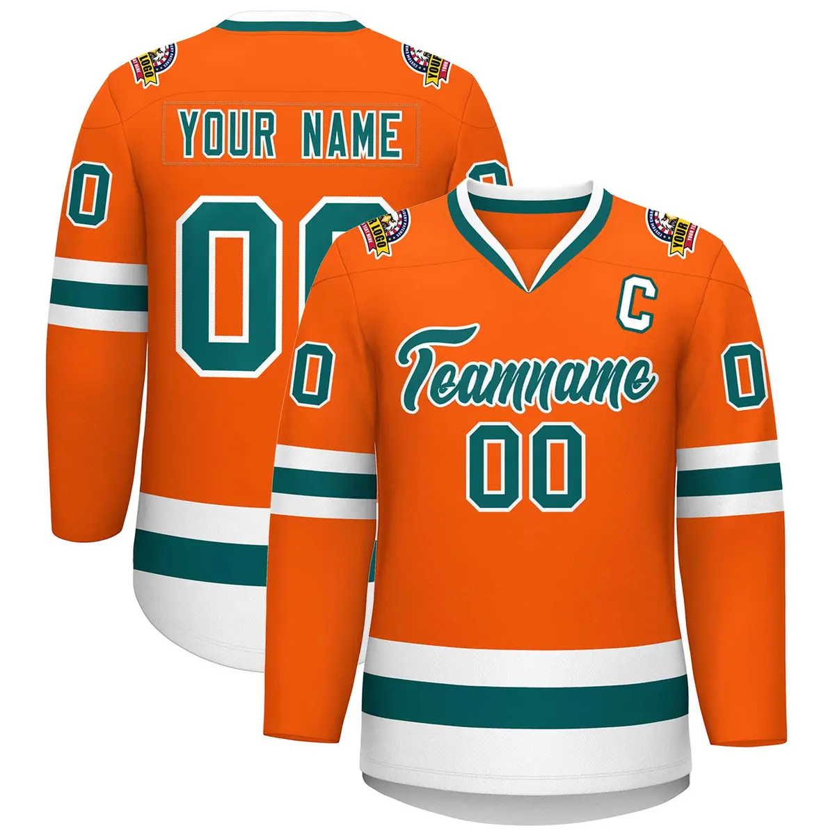 Orange Aqua-White Classic Hockey Jersey