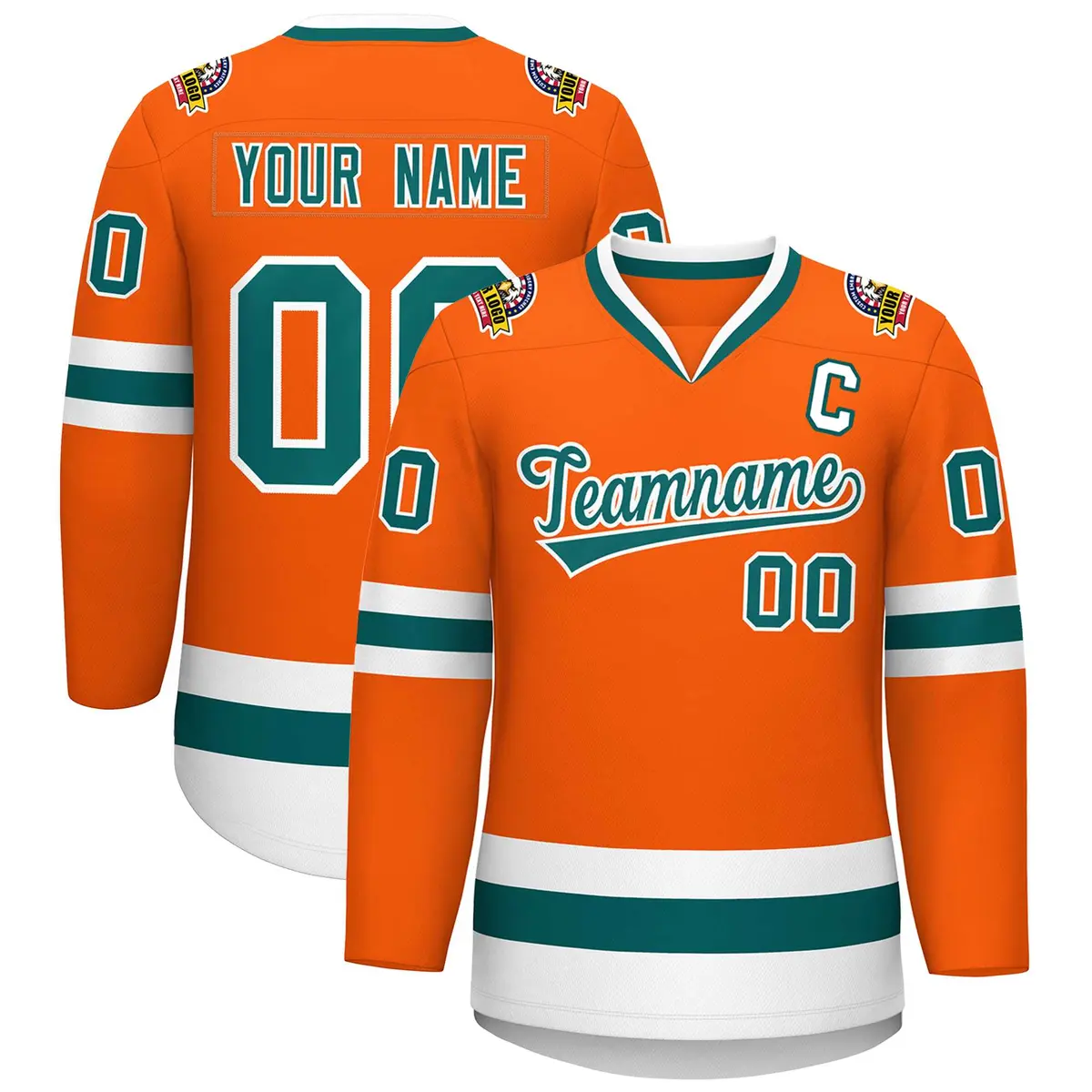 Orange Aqua-White Classic Hockey Jersey