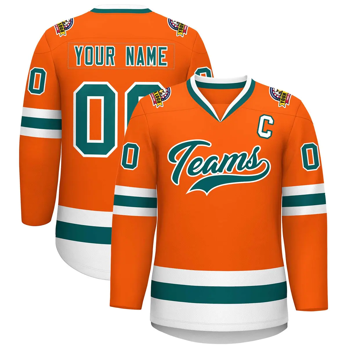 Orange Aqua-White Classic Hockey Jersey