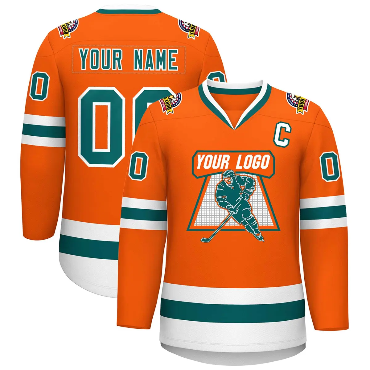 Orange Aqua-White Classic Hockey Jersey