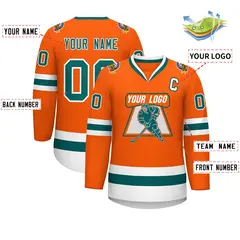 Orange Aqua-White Classic Hockey Jersey 2