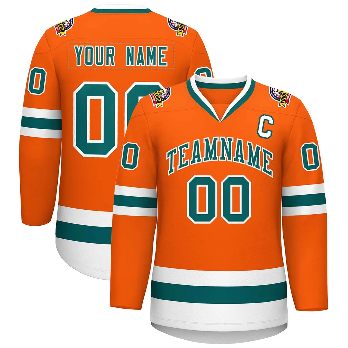 Orange Aqua-White Classic Hockey Jersey