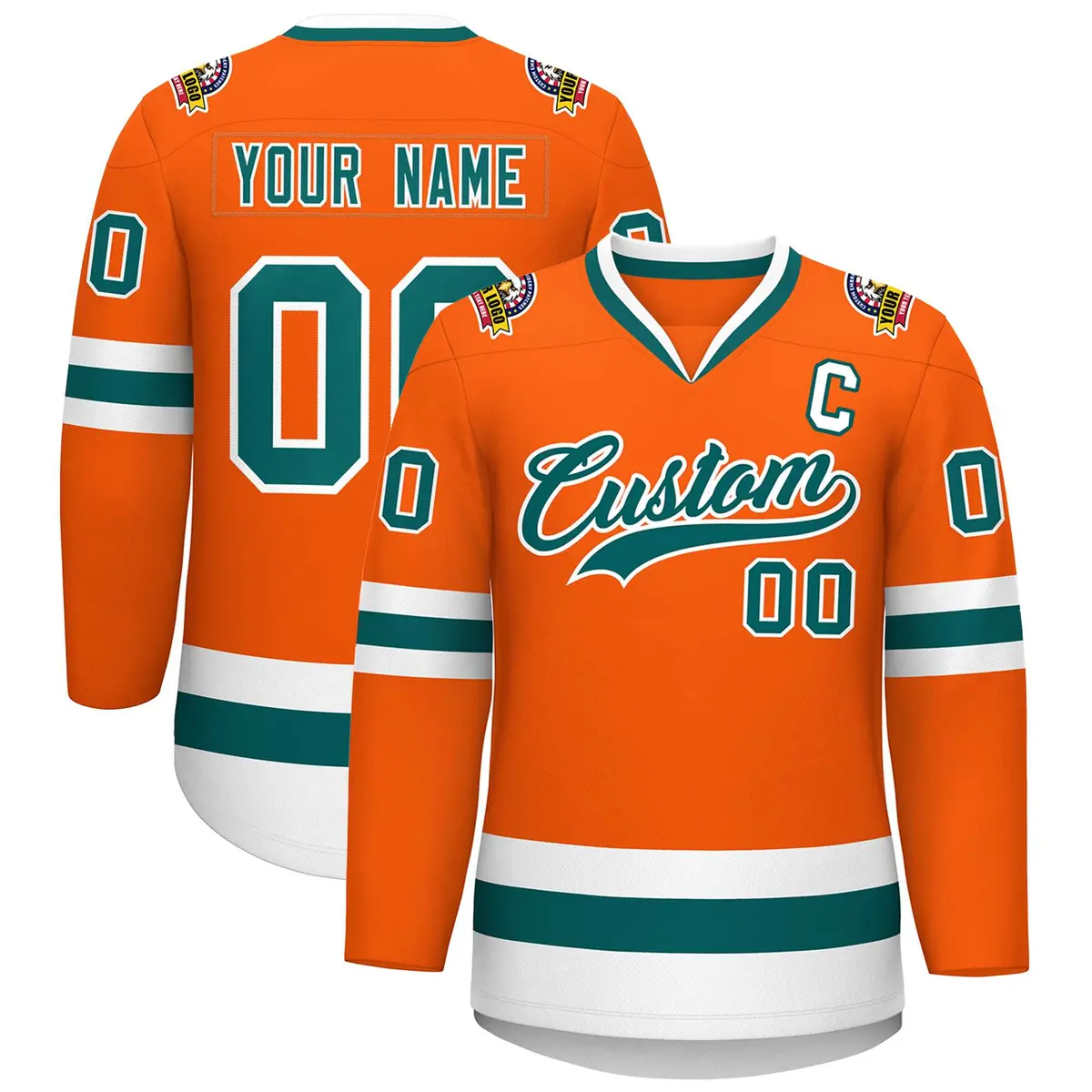 Orange Aqua-White Classic Hockey Jersey
