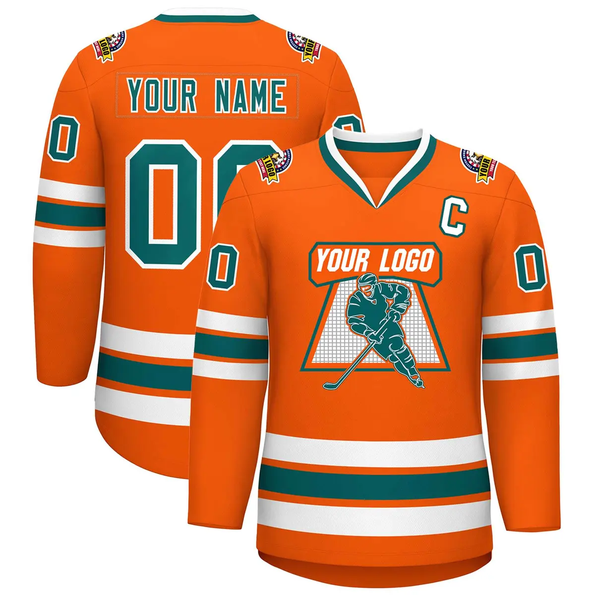 Orange Aqua-White Classic Hockey Jersey