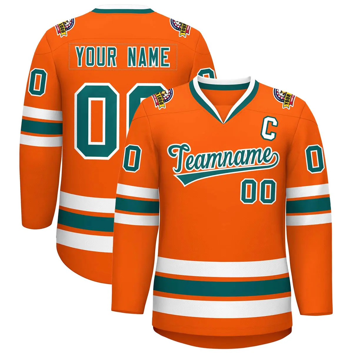 Orange Aqua-White Classic Hockey Jersey