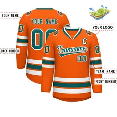 Orange Aqua-White Classic Hockey Jersey 2
