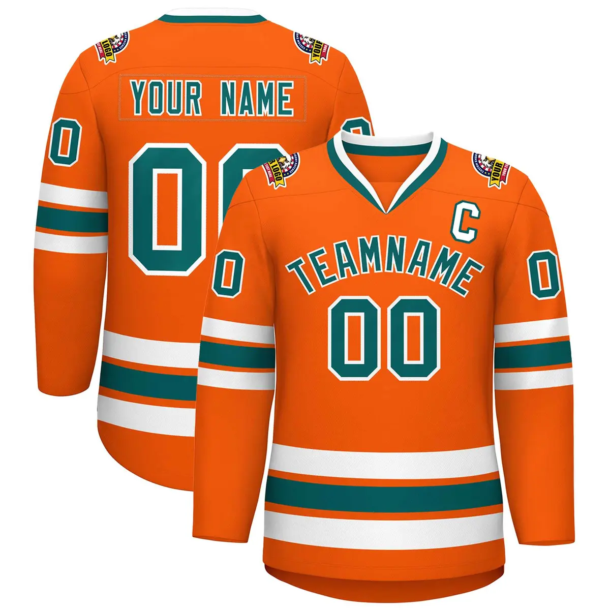 Orange Aqua-White Classic Hockey Jersey