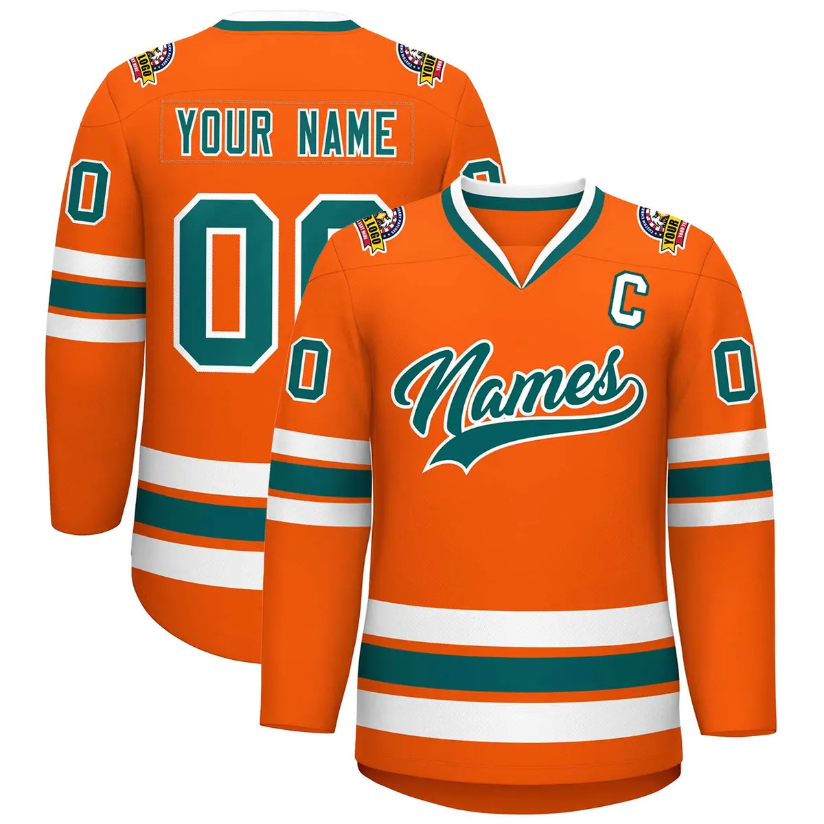 Orange Aqua-White Classic Hockey Jersey