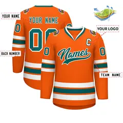 Orange Aqua-White Classic Hockey Jersey 2