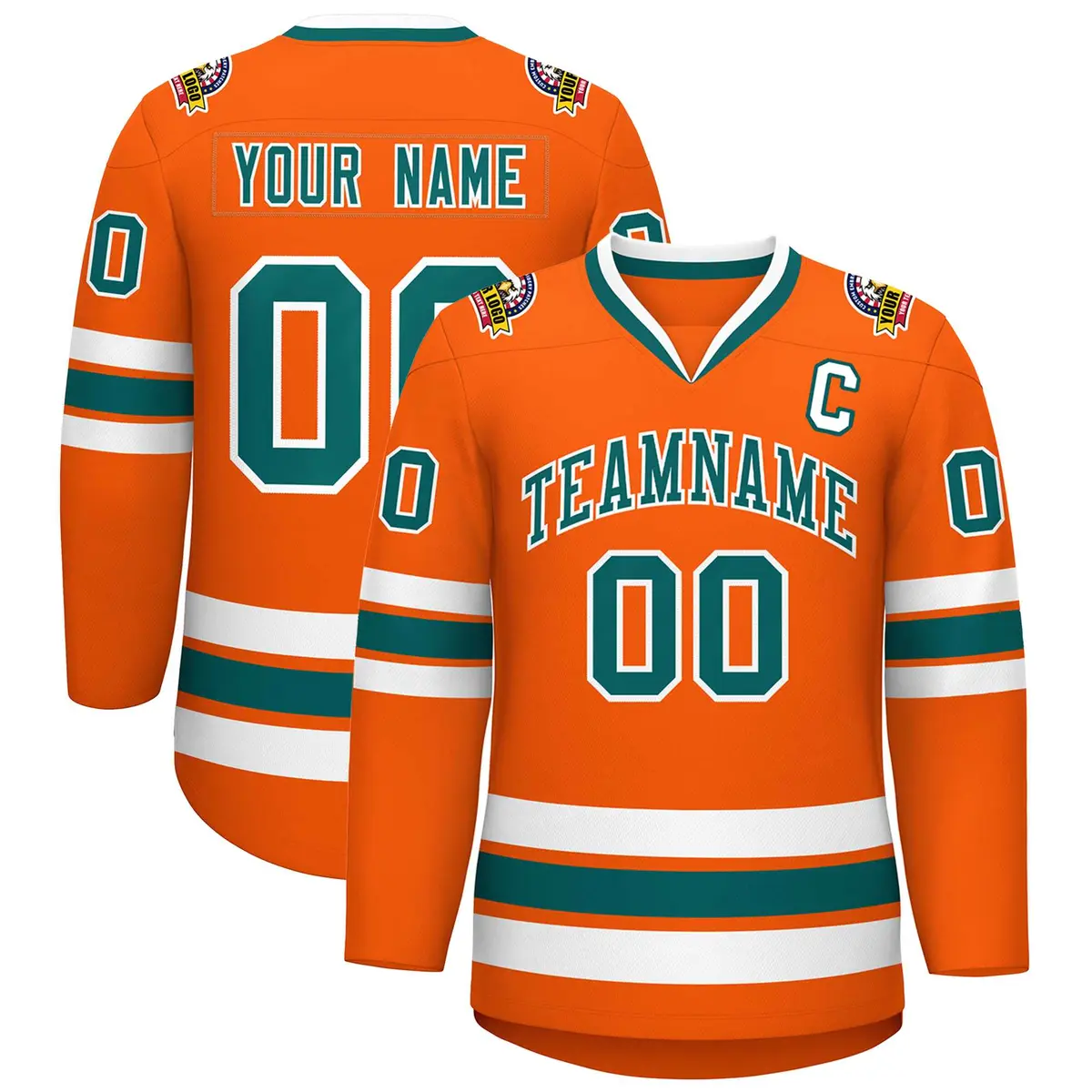 Orange Aqua-White Classic Hockey Jersey