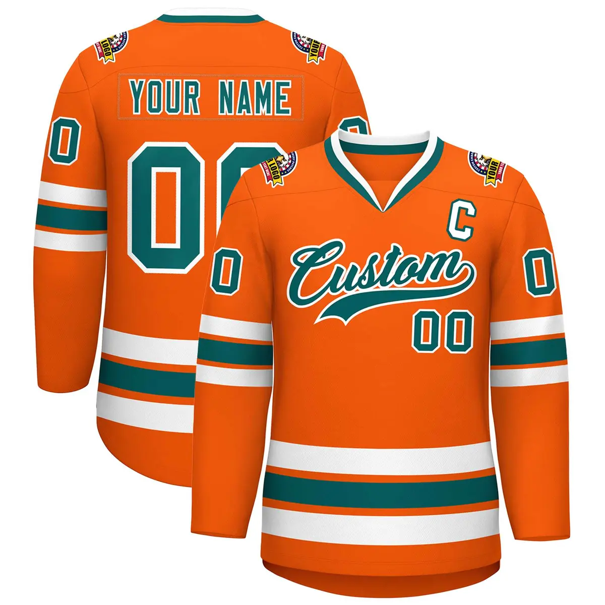 Orange Aqua-White Classic Hockey Jersey