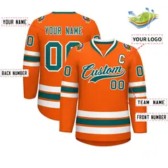 Orange Aqua-White Classic Hockey Jersey 2