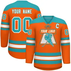 Orange Aqua White Classic Lace-Up Neck Hockey Jersey
