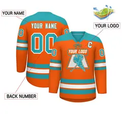 Orange Aqua White Classic Lace-Up Neck Hockey Jersey 2