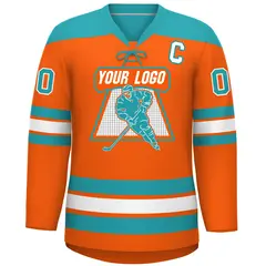 Orange Aqua White Classic Lace-Up Neck Hockey Jersey 3