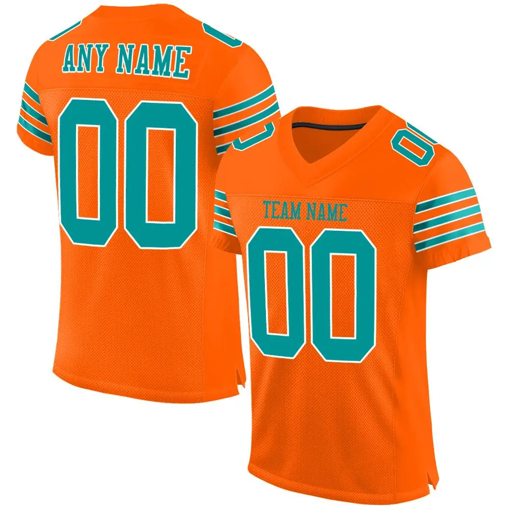 Orange Aqua-White Classic Style Mesh Football Jersey