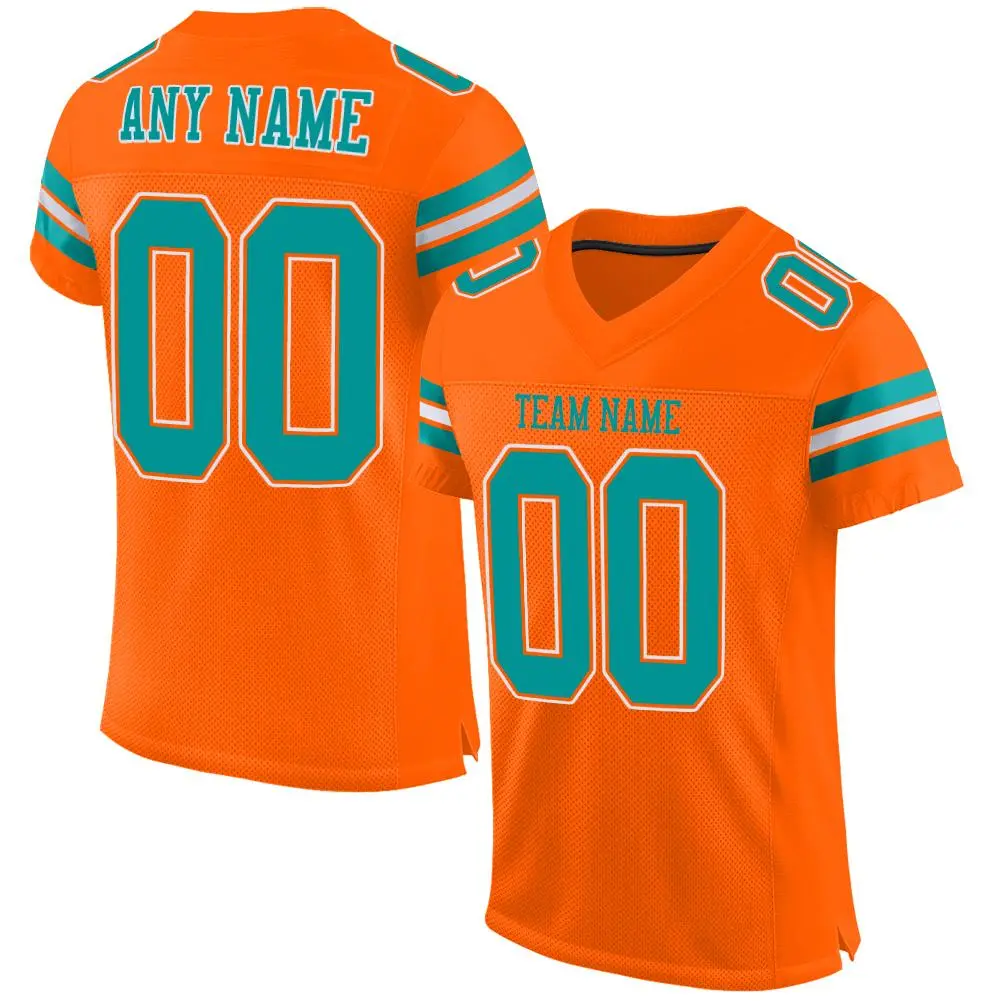 Orange Aqua-White Classic Style Mesh Football Jersey