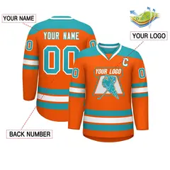 Orange Aqua-White Classic V-Neck Hockey Jersey 2