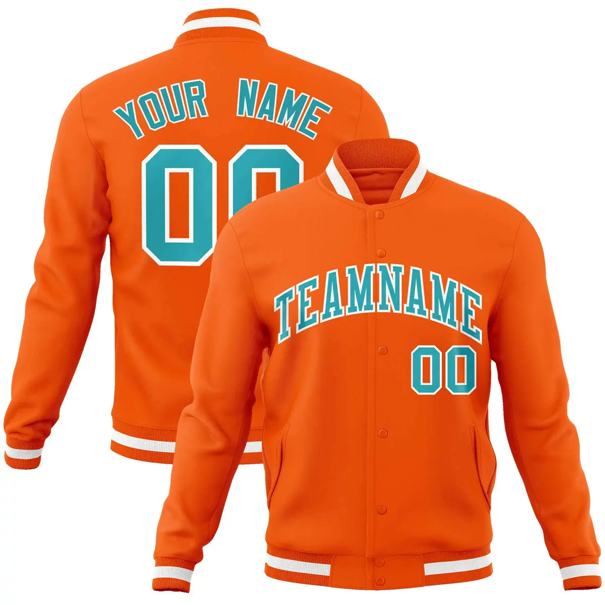 Orange Aqua-White Classic Varsity Full-Snap Letterman Jacket