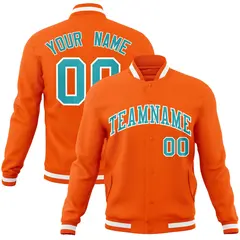 Orange Aqua-White Classic Varsity Full-Snap Letterman Jacket 1