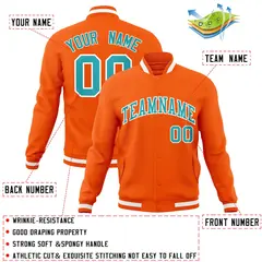 Orange Aqua-White Classic Varsity Full-Snap Letterman Jacket 4