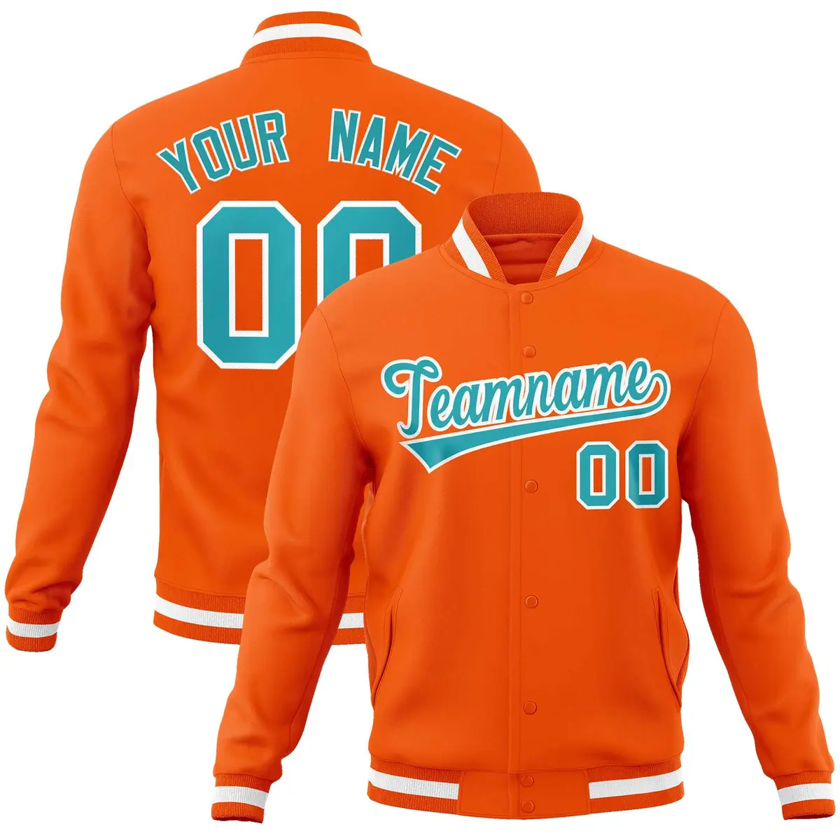 Orange Aqua-White Classic Varsity Full-Snap Letterman Jacket