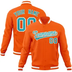 Orange Aqua-White Classic Varsity Full-Snap Letterman Jacket 1