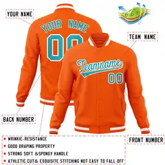 Orange Aqua-White Classic Varsity Full-Snap Letterman Jacket 4