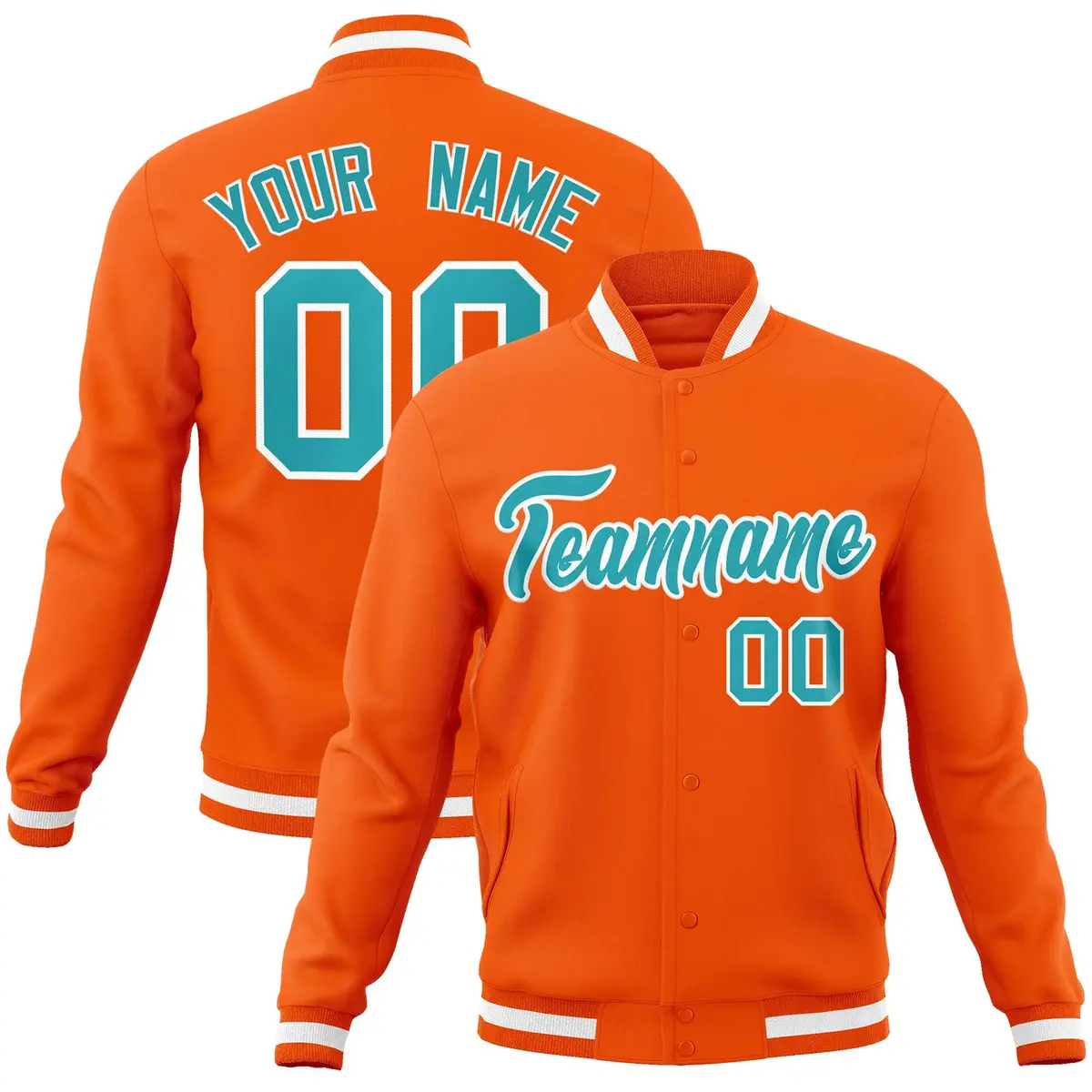 Orange Aqua-White Classic Varsity Full-Snap Letterman Jacket