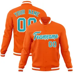 Orange Aqua-White Classic Varsity Full-Snap Letterman Jacket 1