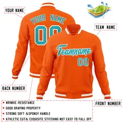 Orange Aqua-White Classic Varsity Full-Snap Letterman Jacket 4