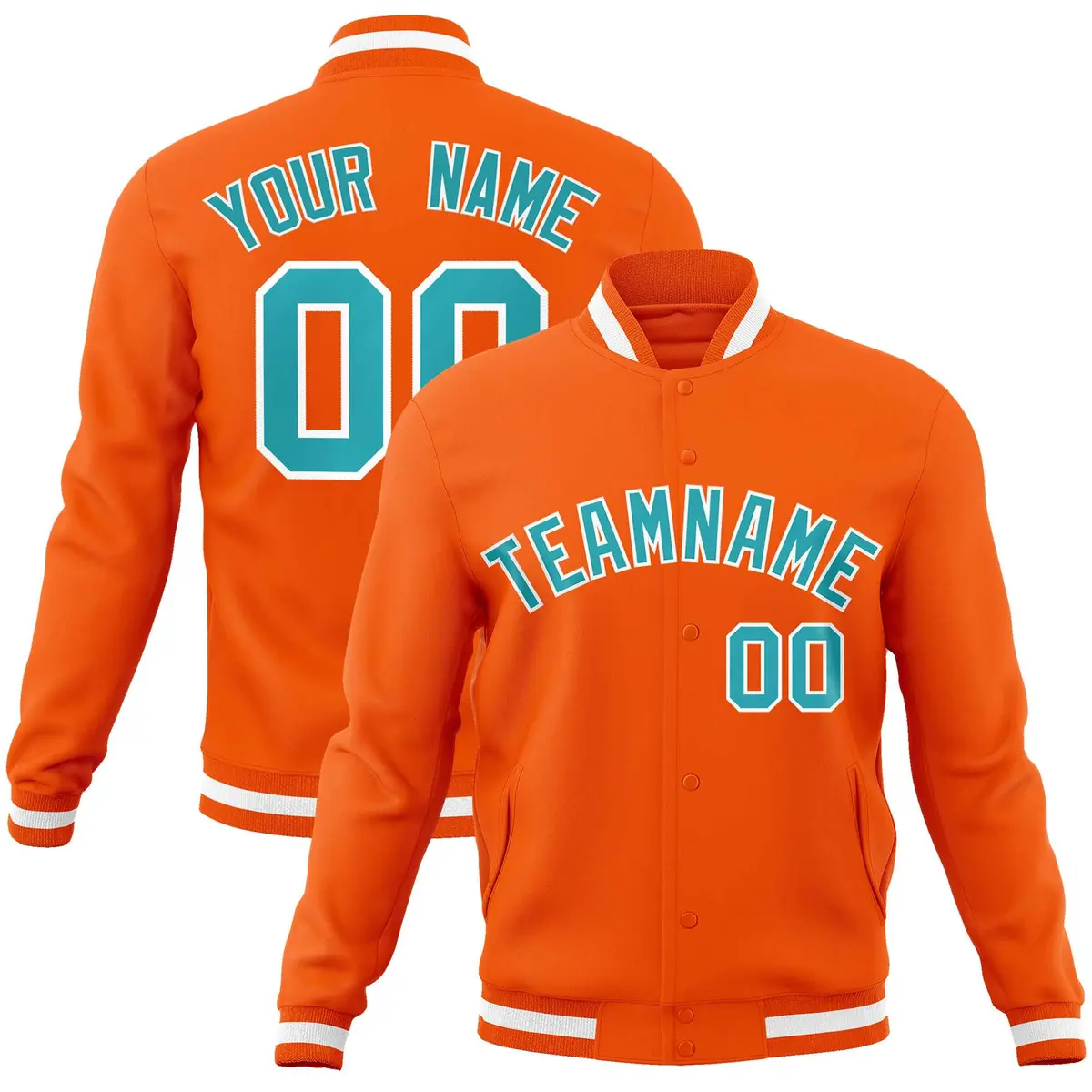 Orange Aqua-White Classic Varsity Full-Snap Letterman Jacket