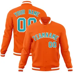 Orange Aqua-White Classic Varsity Full-Snap Letterman Jacket 1