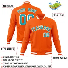 Orange Aqua-White Classic Varsity Full-Snap Letterman Jacket 4