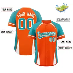 Orange Aqua-White Color Block Authentic Baseball Jersey 2