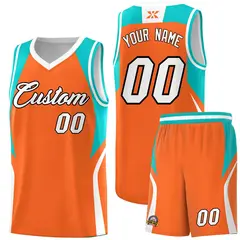 Orange Aqua White Color Block Basketball Jersey 1