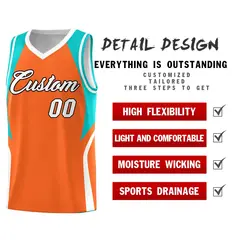 Orange Aqua White Color Block Basketball Jersey 2