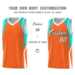 Orange Aqua White Color Block Basketball Jersey 3