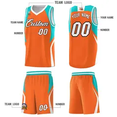 Orange Aqua White Color Block Basketball Jersey 5