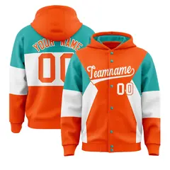 Orange Aqua-White Color Block Letterman Jacket Hoodie