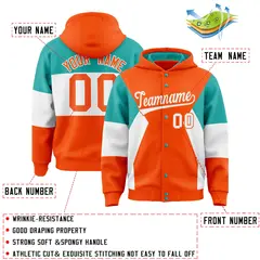 Orange Aqua-White Color Block Letterman Jacket Hoodie 4