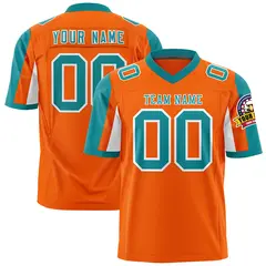 Orange Aqua-White Color Block Raglan Sleeves Football Jersey 1