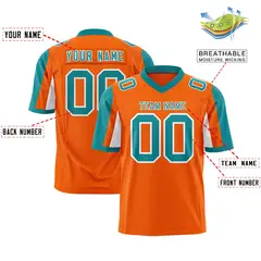 Orange Aqua-White Color Block Raglan Sleeves Football Jersey 2