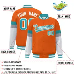 Orange Aqua-White Color Block Varsity Full-Snap Baseball Jacket 2