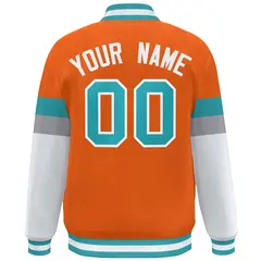 Orange Aqua-White Color Block Varsity Full-Snap Baseball Jacket 4